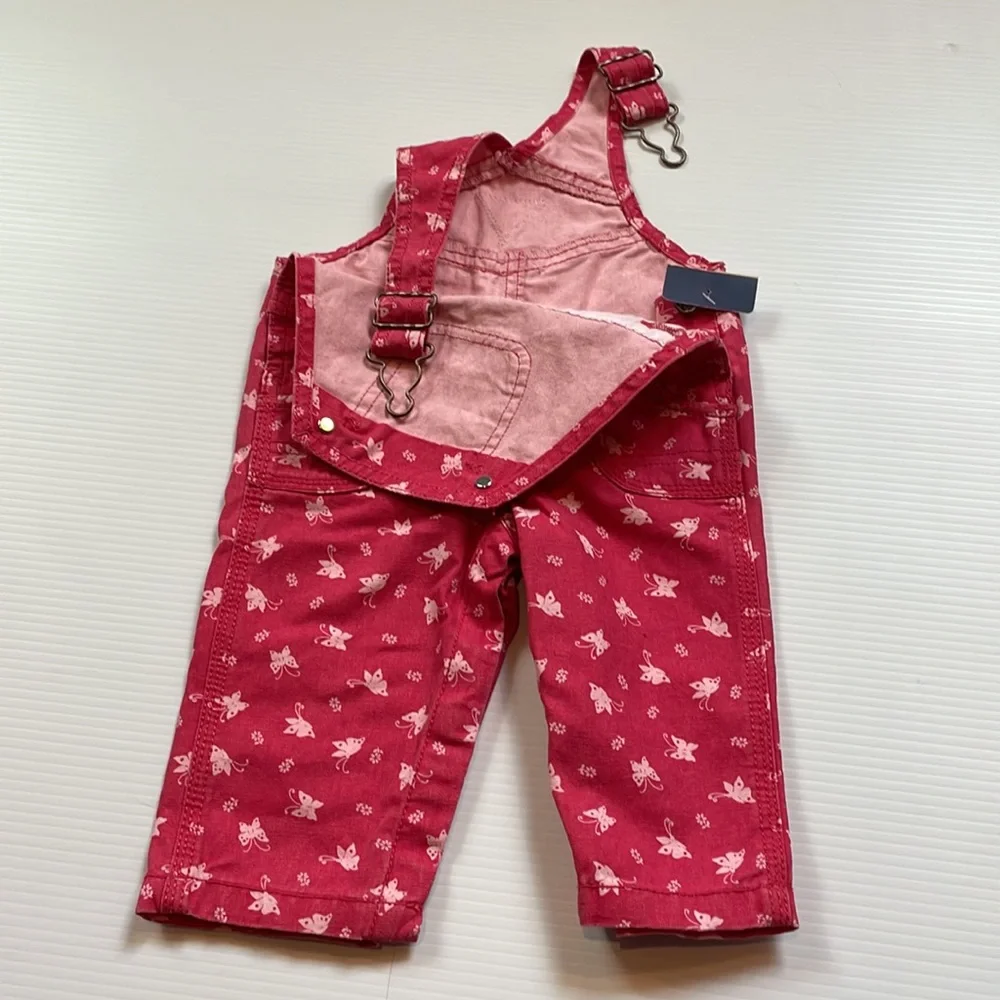 Oshkosh B’gosh pink bib overalls with butterflies, size 6 months